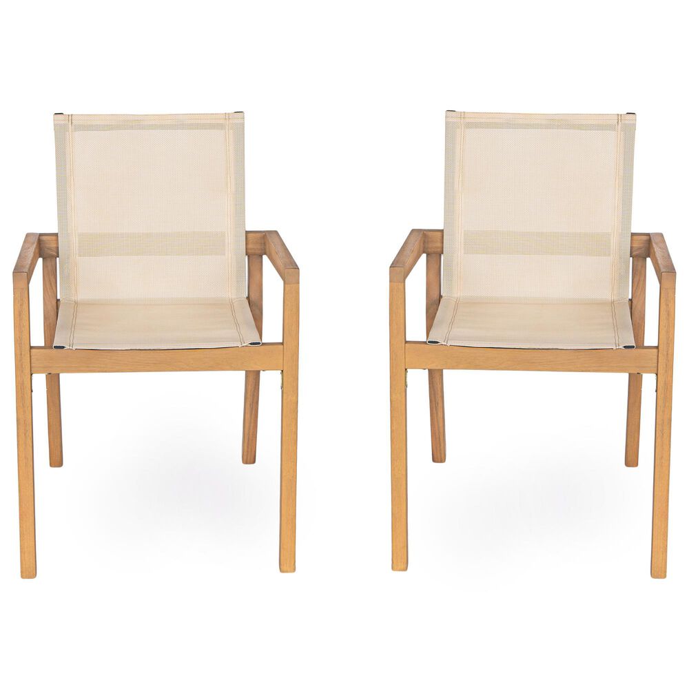 Hearth and Haven Belfast Patio Dining Chair with Beige Mesh Sling in Teak &#40;Set of 2&#41;, , large