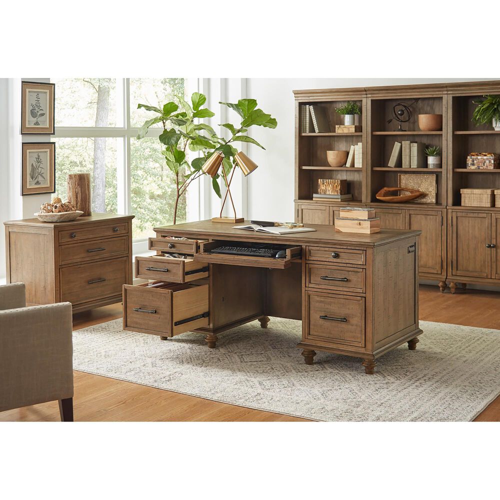 Riva Ridge Hensley 66&quot; Executive Desk in Honey, , large