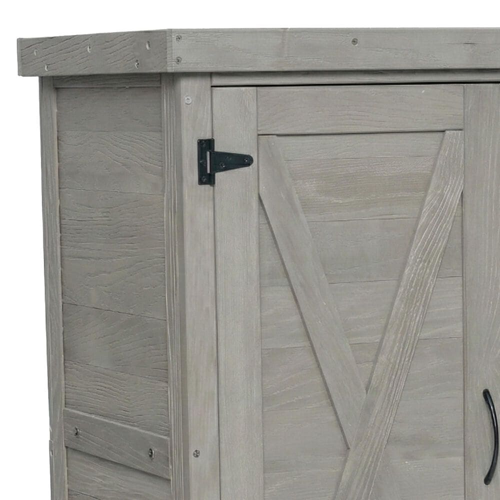 Hearth and Haven Outdoor Wooden Storage Cabinet with Metal Top and Adjustable Protective Footpad in Gray, , large