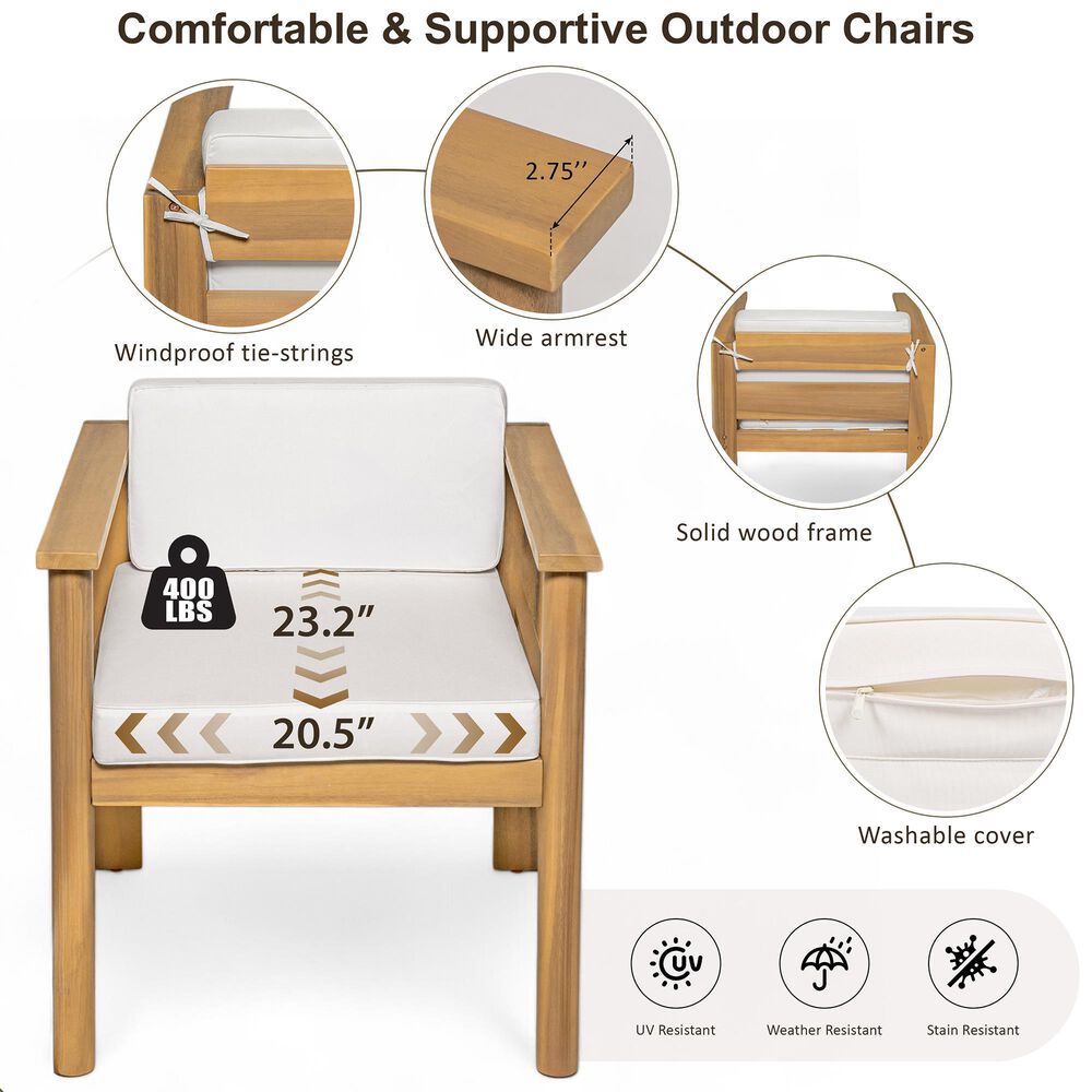 Hearth and Haven 7-Piece Outdoor Dining Set with Beige Cushions in Light Teak, , large