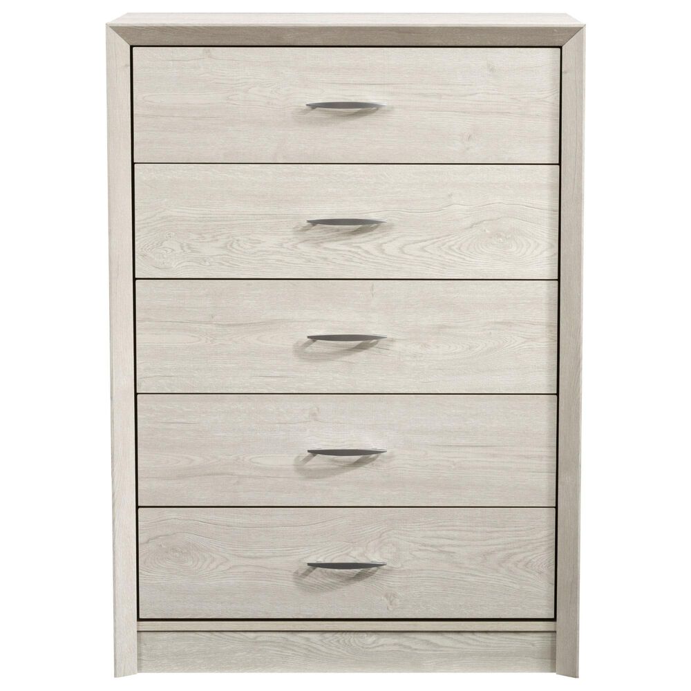 CorLiving Newport 5 Drawer Tall Dresser in White Washed Oak, , large