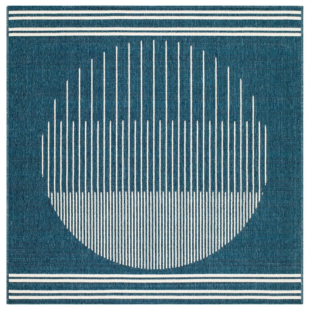 Surya Alfresco 5&#39;3&quot; Square Marine Blue, Light Silver, Slate Blue and Metallic Silver Indoor/Outdoor Area Rug, , large