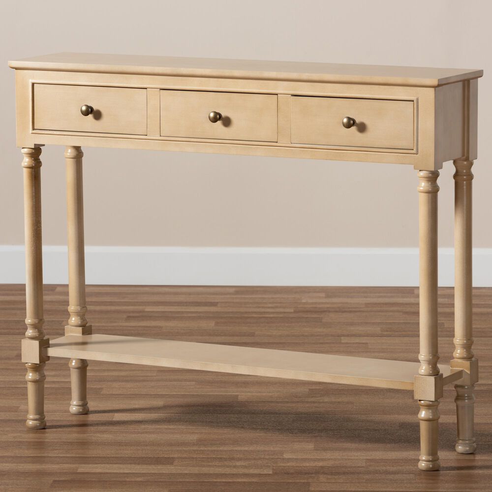 Baxton Studio Calvin 3-Drawer Console Table in Oak Brown, , large