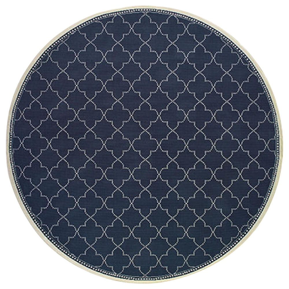 Oriental Weavers Marina 6025P 7&#39;10&quot; Round Navy and Ivory Area Rug, , large