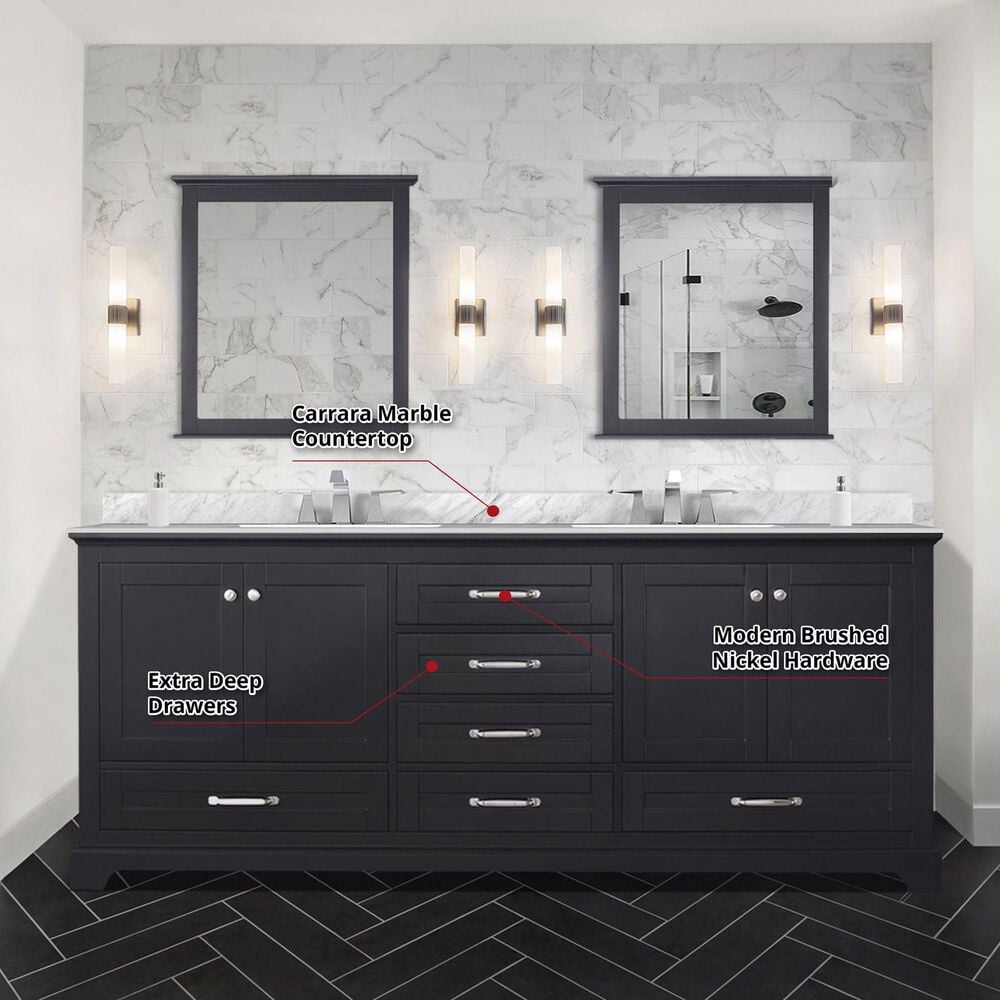 Lexora Home Dukes 80&quot; Double Bathroom Vanity in Espresso with 2 cm White Carrara Marble Top and Rectangular Sinks, , large