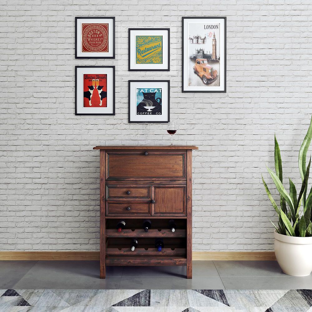 Sterling Timber 2-Drawer Wine Cabinet with Wine Racks in Brown, , large