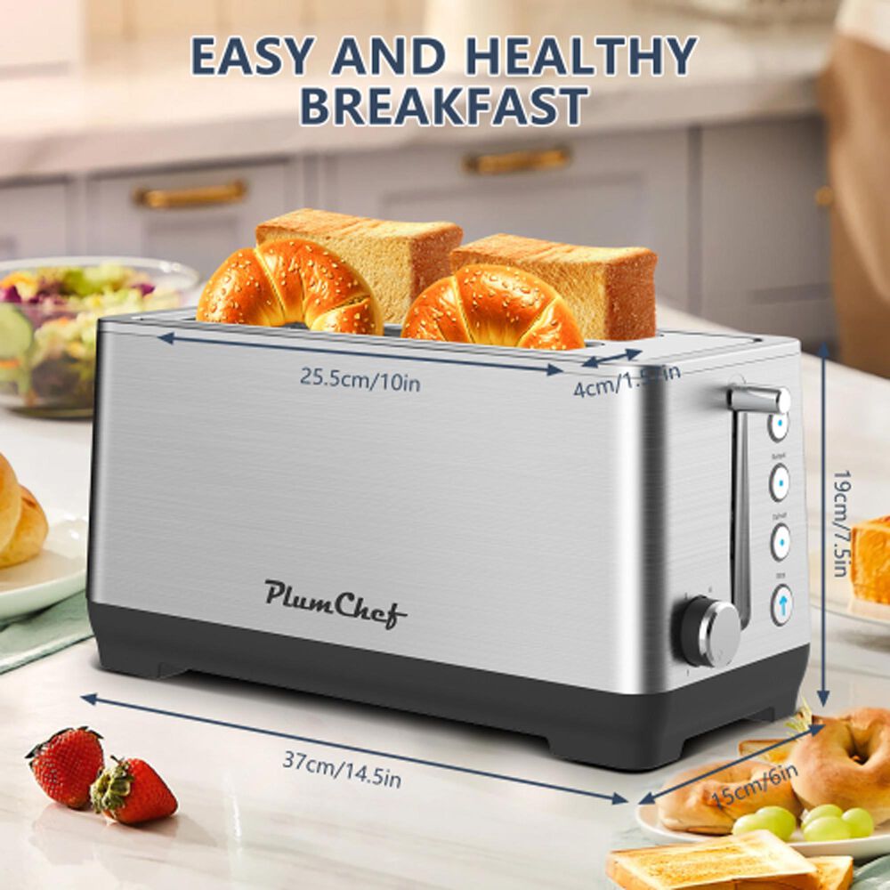 HOMLUX 4-Slice Extra Wide Long Slot Toaster in Silver, , large