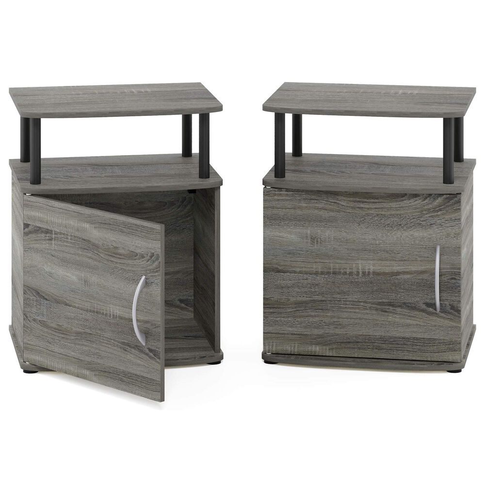 HOMLUX 3-Tier Utility Design End Table with Door in French Oak Grey and Black (Set of 2), , large