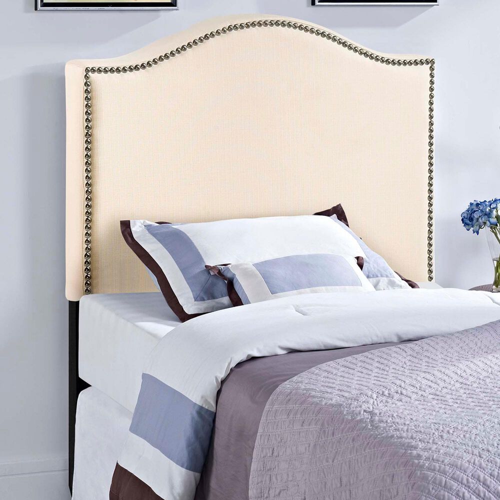 Modway Curl Nailhead Upholstered Queen Headboard in Dark Brown, , large