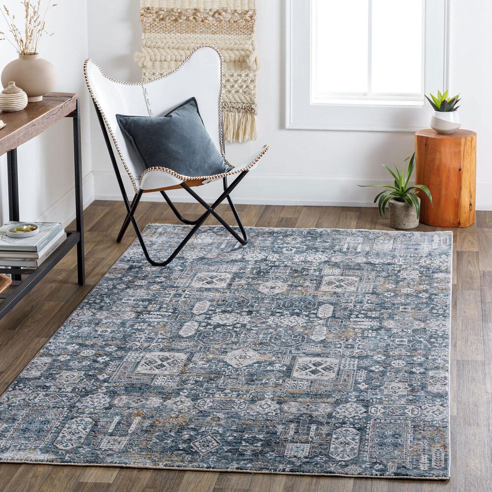 Surya Cardiff CDF-2309 Blue, Deep Teal, Medium Gray, Light Gray, Camel and Charcoal 7'10" x 10'2" Area Rug, , large
