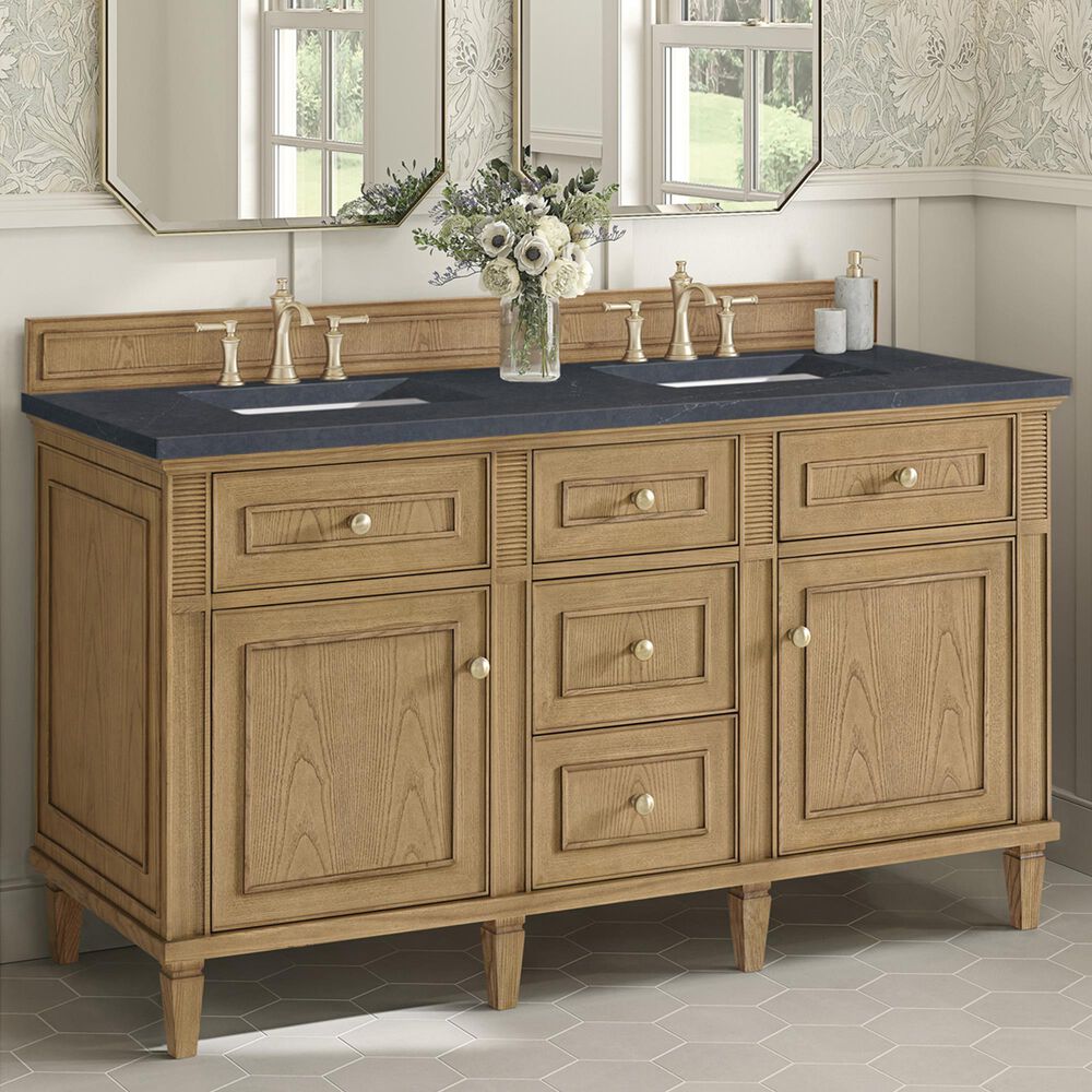 James Martin Vanities Lorelai 60&quot; Double Vanity in Light Natural Oak with 3 cm Charcoal Soapstone Quartz Top, , large