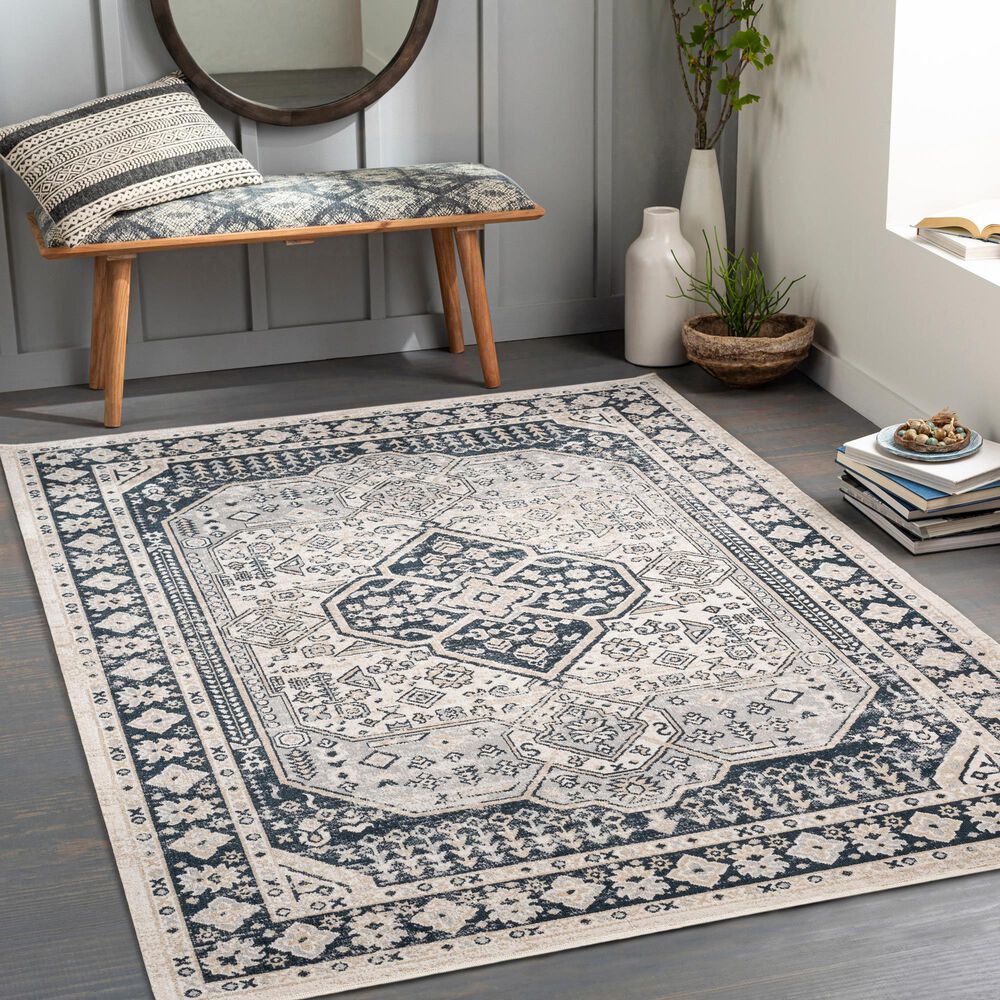 Surya Lavadora 5&#39;3&quot; x 7&#39; Black, Ink Blue, Light Gray, Light Beige and Cream Area Rug, , large