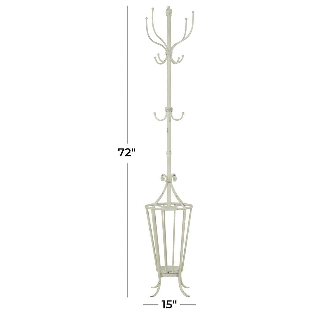 Maple and Jade 12-Hook Freestanding Coat Rack with Umbrella Storage Base in Distressed White, , large