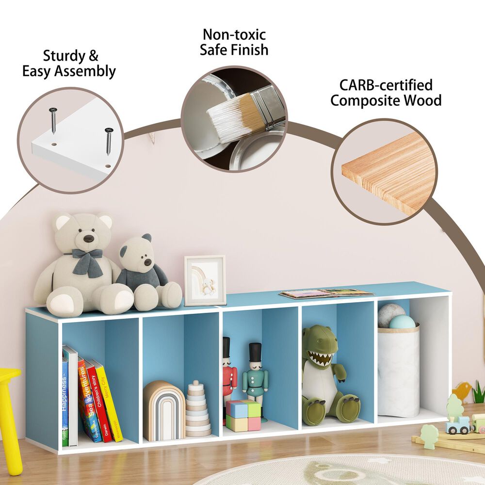 HOMLUX 5-Tier Reversible Bookshelf with Decorative Open Shelves in White and Light Blue, , large