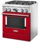 KitchenAid 30" Professional Smart Dual Fuel Range in Passion Red, , large