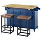 HOMLUX Farmhouse Kitchen Island with Drop Leaf and 2 Stools in Blue, Natural, Black and Rustic Brown, , large