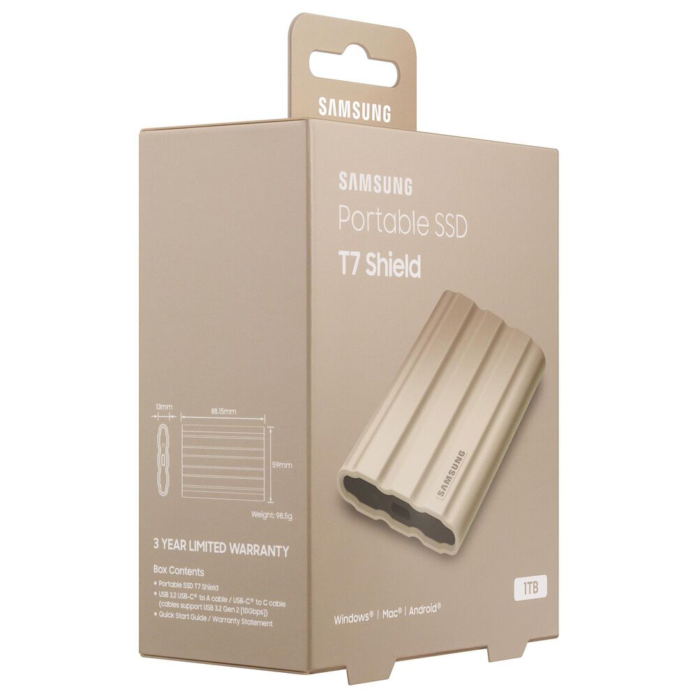 Samsung 1TB T7 Shield Portable External SSD in Beige, , large