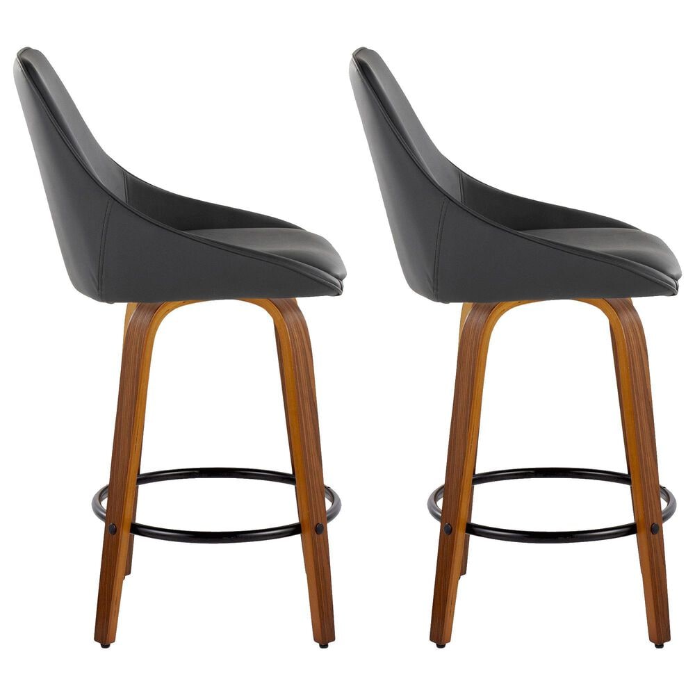LumiSource Diana 26" Swivel Counter Stool with Black Faux Leather Upholstery in Walnut and Black (Set of 2), , large