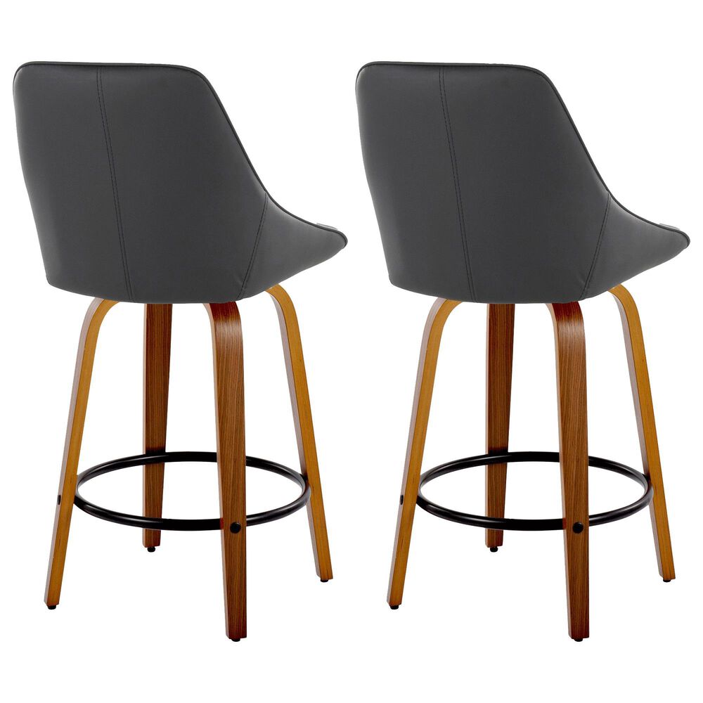 LumiSource Diana 26" Swivel Counter Stool with Black Faux Leather Upholstery in Walnut and Black (Set of 2), , large