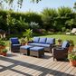 Sunwell Garden 34"H 3-Seater Outdoor Sofa with U-Shaped Armrests and Navy Cushions in Brown, , large