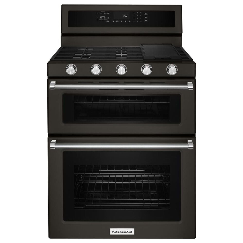 KitchenAid 30" Gas Double Oven Convection Range in Black Stainless, , large