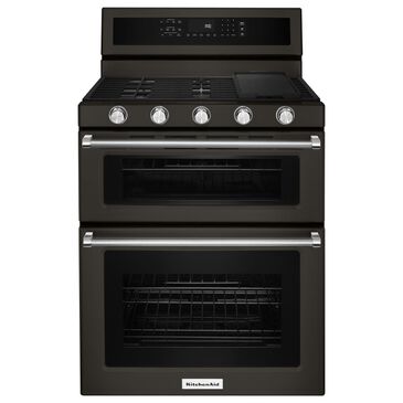 KitchenAid 30" Gas Double Oven Convection Range in Black Stainless, , large
