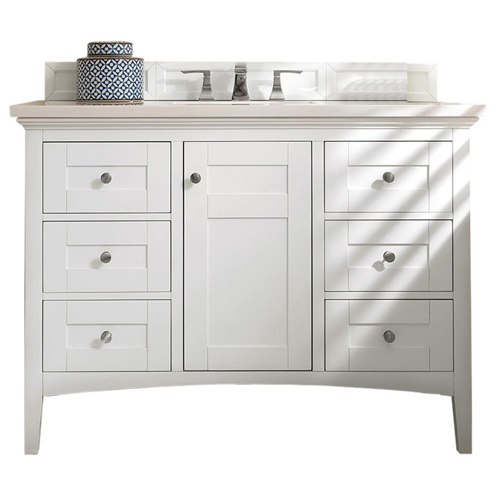 James Martin Vanities Palisades 48" Single Bathroom Vanity in Bright White with 3 cm Eternal Jasmine Pearl Quartz Top and Rectangular Sink, , large