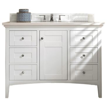 James Martin Vanities Palisades 48" Single Bathroom Vanity in Bright White with 3 cm Eternal Jasmine Pearl Quartz Top and Rectangular Sink, , large