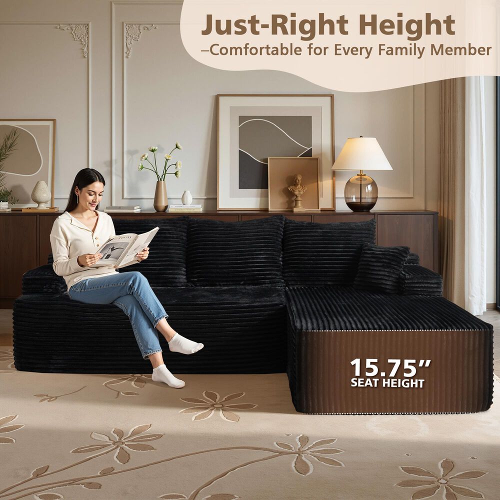HOMLUX 2-Piece L-Shaped Sectional with Right Facing Chaise in Black, , large
