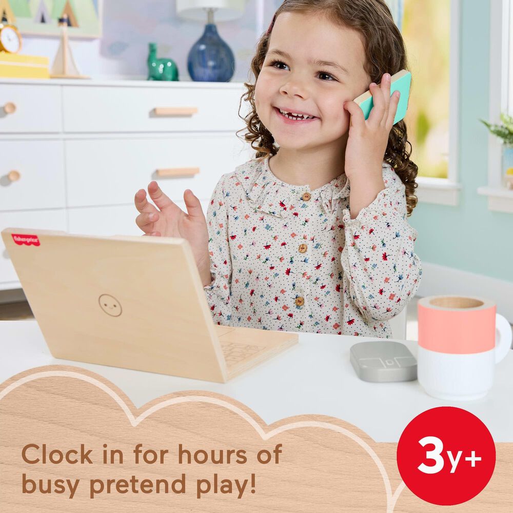Fisher Price Wood Pretend Play Work From Home Set in Multicolor, , large