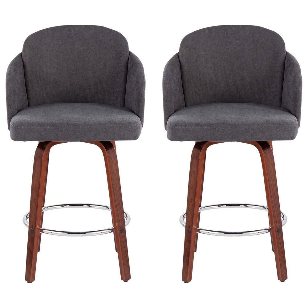 LumiSource Dahlia Swivel Counter Stool with Grey Upholstery in Walnut and Chrome (Set of 2), , large