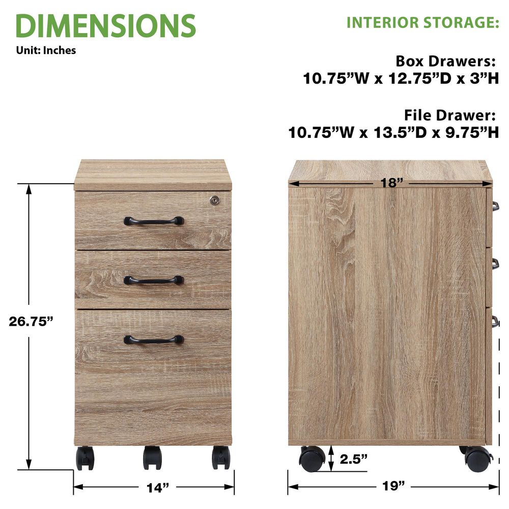 Valor Living Ace 3-Drawer Mobile File in River Oak, , large