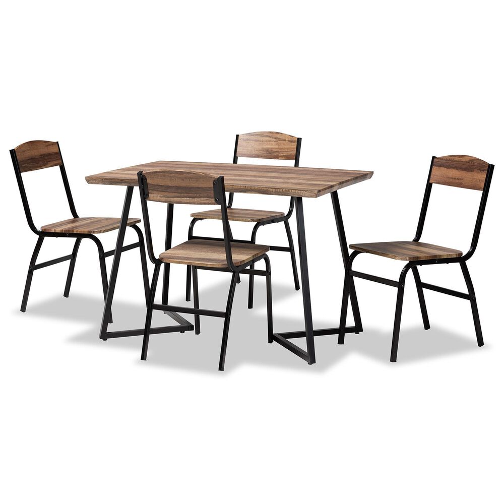 Baxton Studio Roana 5-Piece Rectangular Dining Set in Walnut Brown and Black, , large