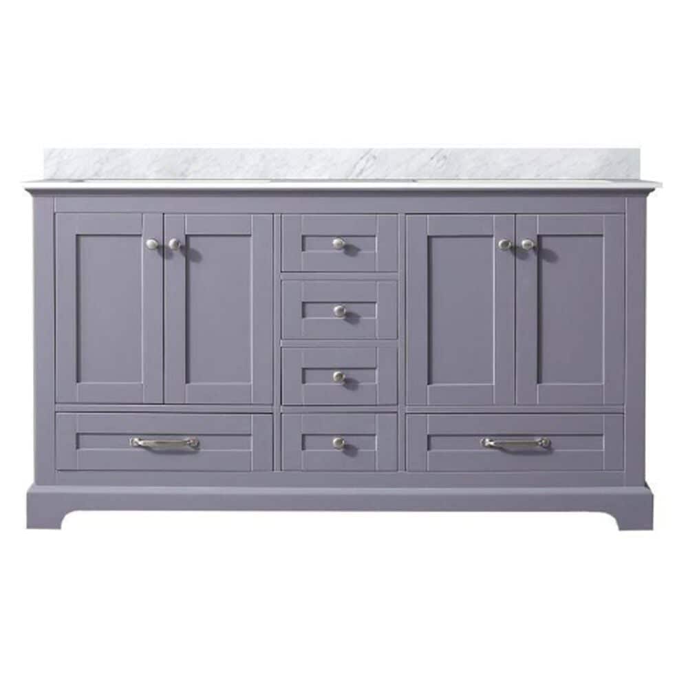 Lexora Home Dukes 60" Double Bathroom Vanity in Dark Grey with White Carrara Marble Top and Rectangular Sinks, , large