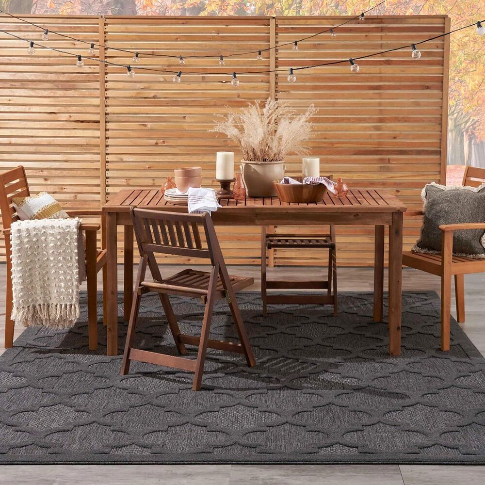 Nourison Easy Care 8&#39; x 10&#39; Charcoal and Black Indoor/Outdoor Area Rug, , large