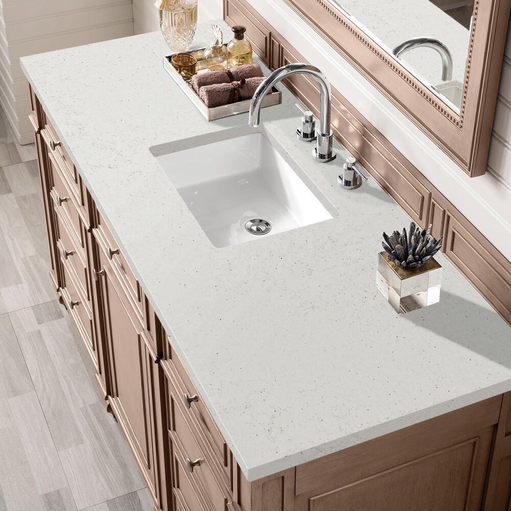 James Martin Vanities Bristol 60&quot; Single Bathroom Vanity in Whitewashed Walnut with 3 cm Lime Delight Quartz Top and Rectangular Sink, , large