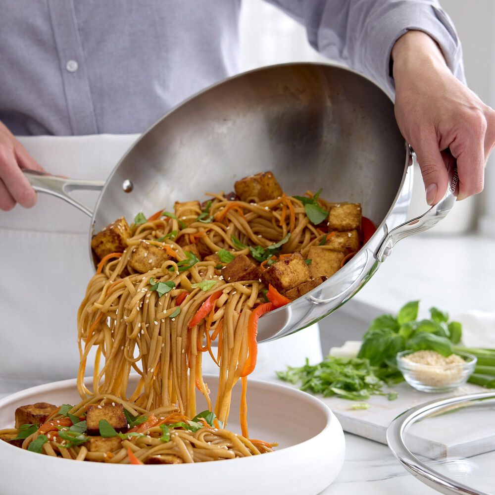 Green Pan Valencia Pro 12" Uncoated Wok with Lid and Helper Handle in Stainless Steel, , large