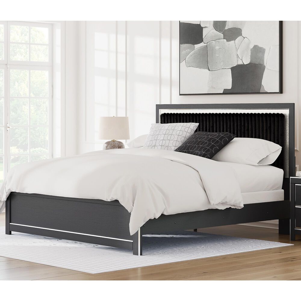 Ashley Zuraleus King Upholstered Panel Bed in Matte Black and Chrome, , large