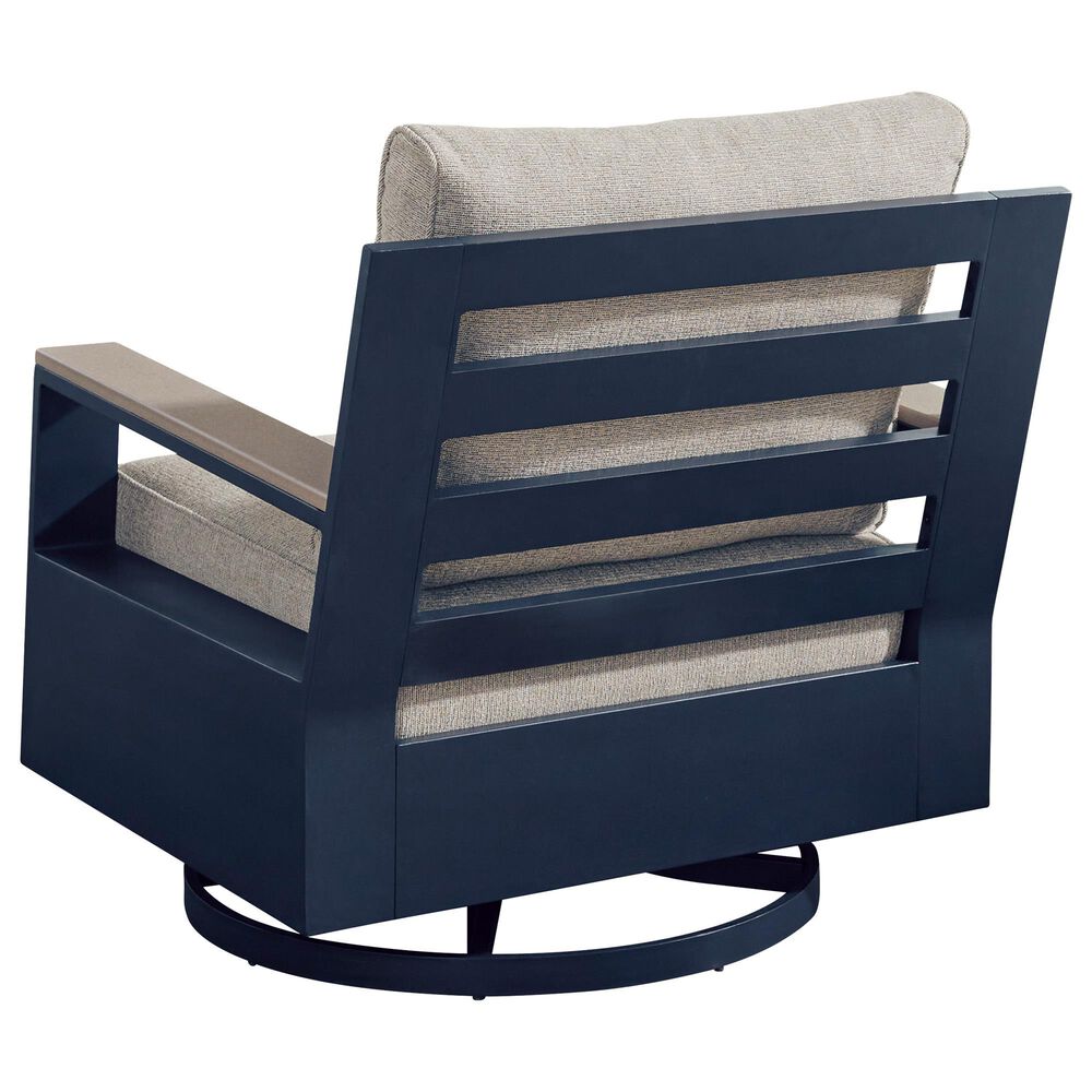 Ashley East Beach Patio Swivel Glider Chair with Cushion in Navy Blue and Driftwood, , large