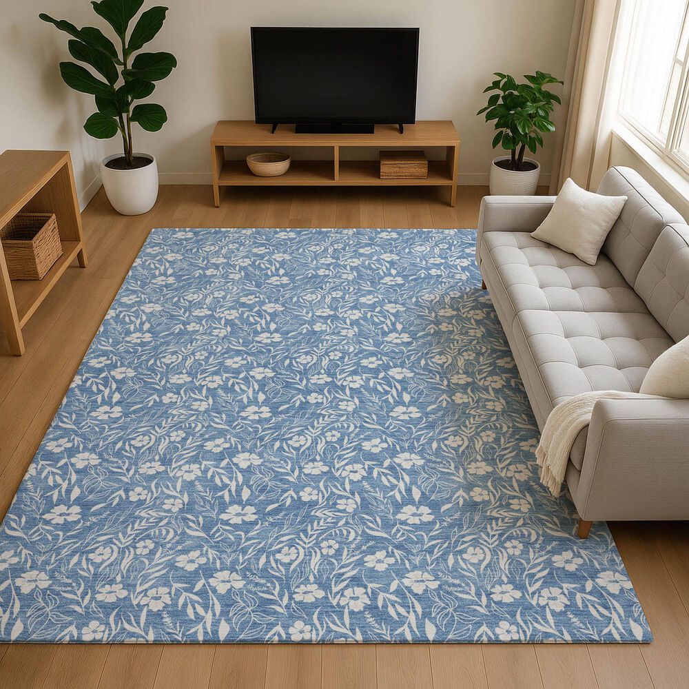 Dalyn Rug Company Soft Essentials Floral Denim 9' x 12' Indoor/Outdoor Area Rug, , large