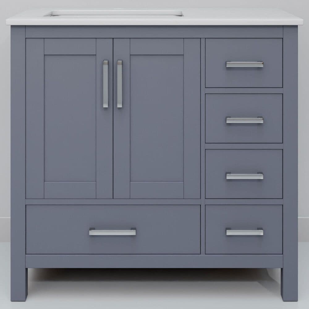 Lexora Home Jacques 36" Left Offset Single Bathroom Vanity in Dark Grey with 2 cm White Quartz Top and Rectangular Sink, , large