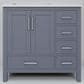 Lexora Home Jacques 36" Left Offset Single Bathroom Vanity in Dark Grey with 2 cm White Quartz Top and Rectangular Sink, , large