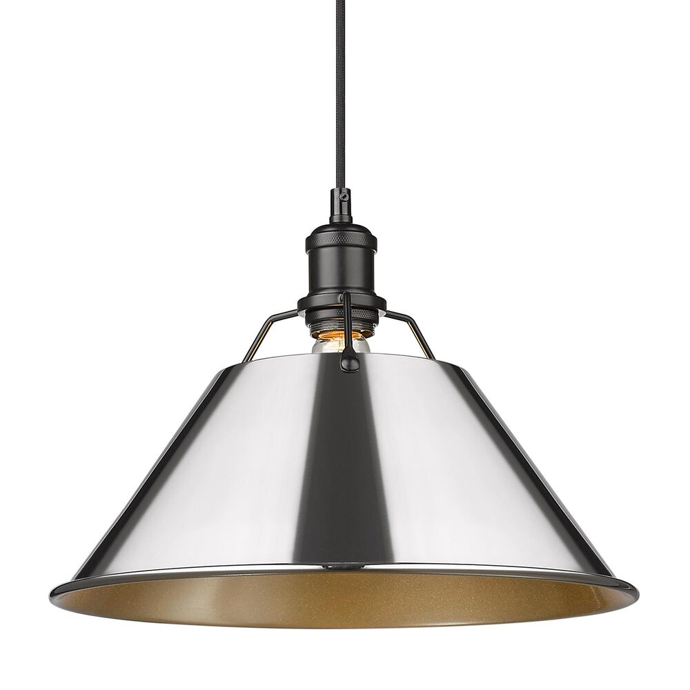 Golden Lighting Orwell 1-Light Wide Large Pendant with Chrome Shade in Matte Black, , large