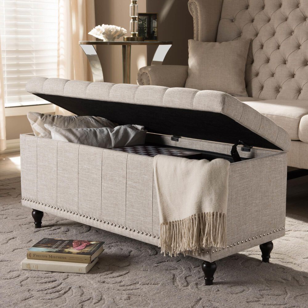 Baxton Studio Kaylee Storage Ottoman Bench in Beige, , large