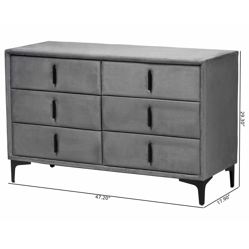 Baxton Studio Etienne 6-Drawer Dresser with Slate Grey Upholstered in Black, , large