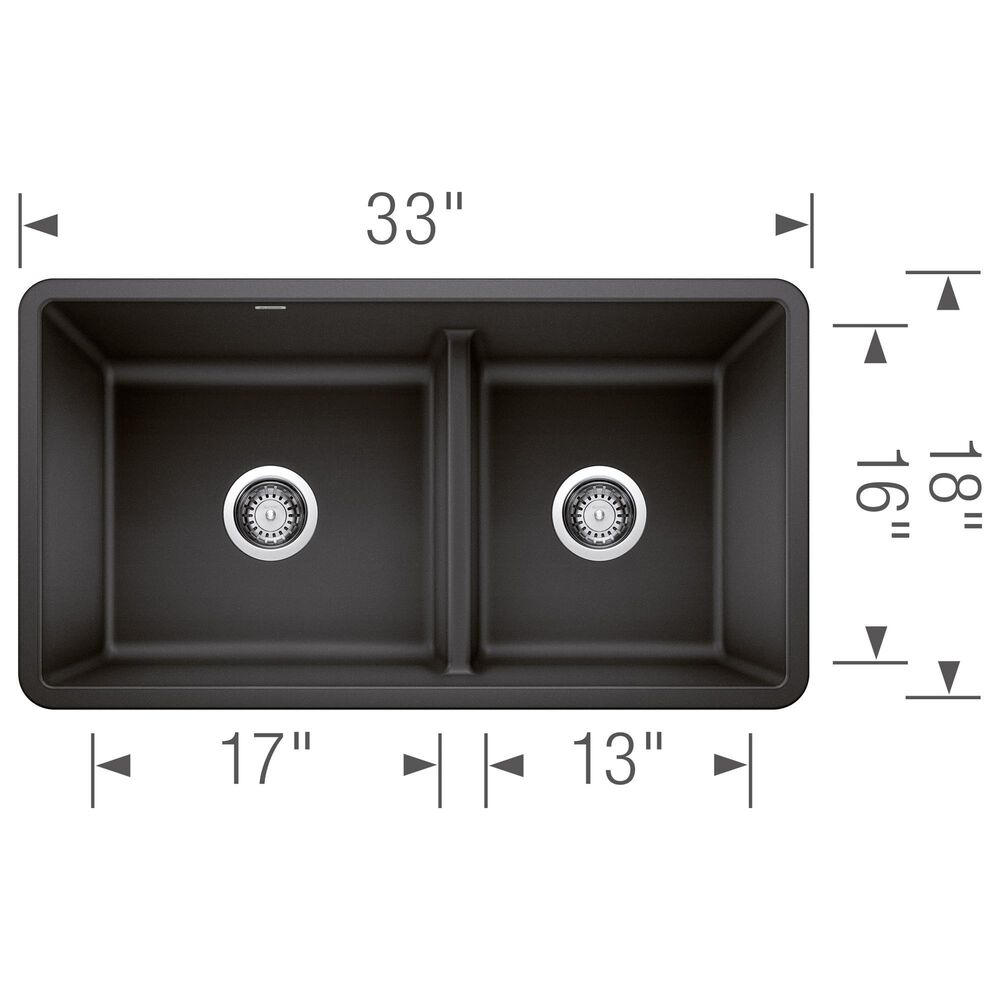 Blanco Precis Reversible 1-3/4 Double Bowl Kitchen Sink with Low Divide in Anthracite, , large