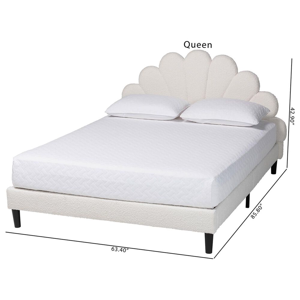 Baxton Studio Albion Boucle Queen Upholstered Platform Bed in Cream, , large