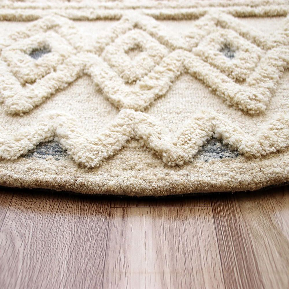 L&amp;R Resources Sinuous Geometric Diamonds 6&#39; Round Cream and Blue Area Rug, , large