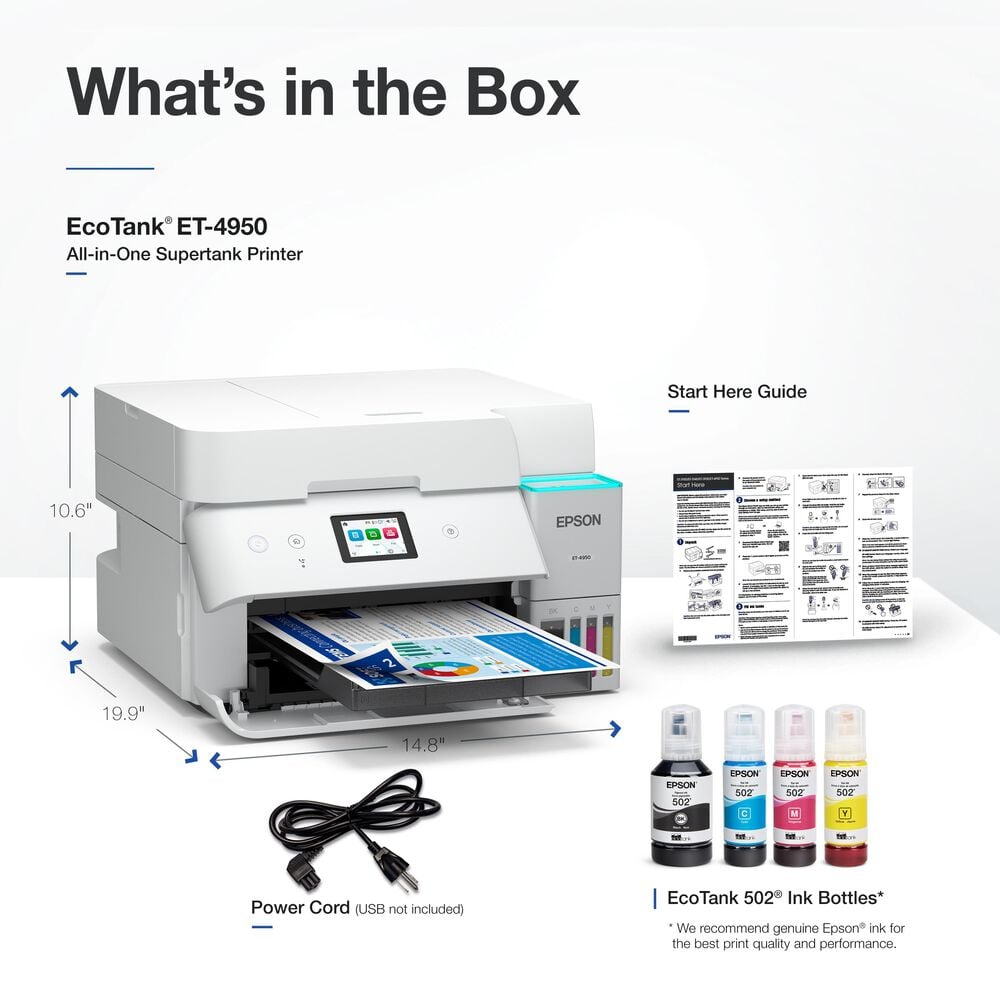 Epson EcoTank ET-4950 Wireless All-in-One Color Supertank Printer  White, , large