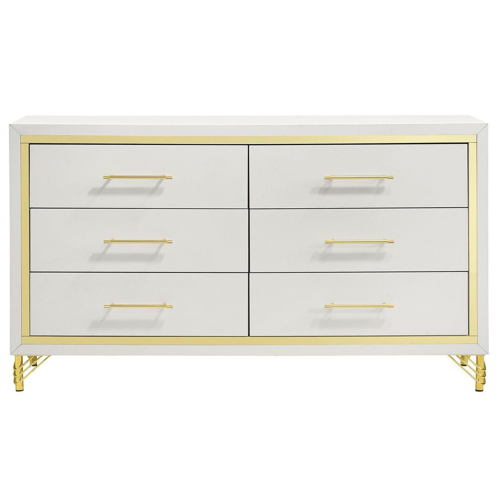 Pacific Landing Lucia 6-Drawer Dresser in White and Gold, , large